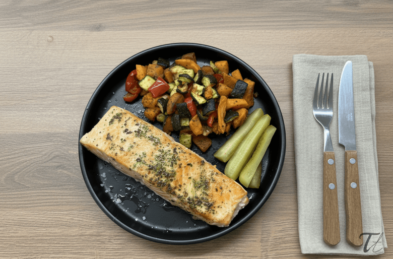 Sült lazac air fryer-ben sült zöldségekkel 🧡🐟 10 tt lazaceszoldseg 251001 050733